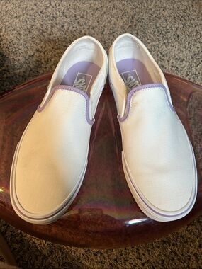 Vans Slip-On Canvas Sneakers with Lavender Trim